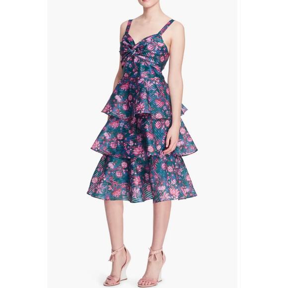 MARCHESA notte Dresses & Skirts - Marchesa Notte Floral Tiered Midi Dress NWT Jewel Tones Size 12